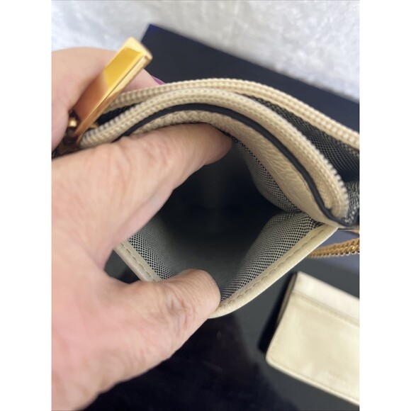 FOSSIL Crossbody Purse & Mini Card Holder Cowhide Pebbled Leather Ivory Gold - Picture 11 of 13